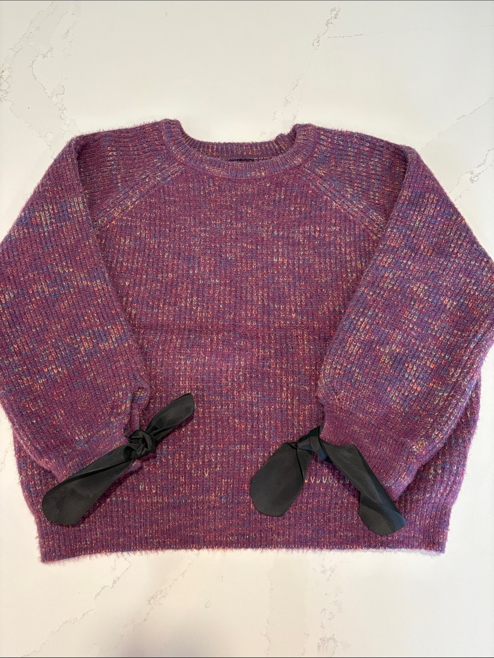 La Chapelle Boxy Purple Marled Crewneck Sweater with Ribbon Detail SZ Small